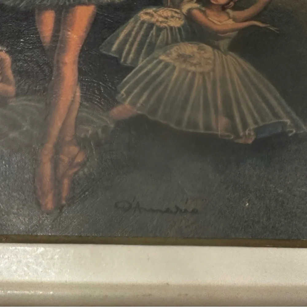 Vintage Ballerina Print Ornate Resin White/Gold Frame Hollywood Regency